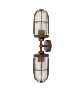 Clayton Outdoor Double Wall Light Antique Brass Cracked Glass IP54-2