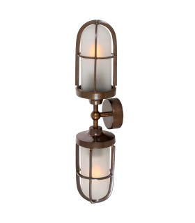 Clayton Outdoor Double Wall Light Antique Brass Frosted Glass IP54