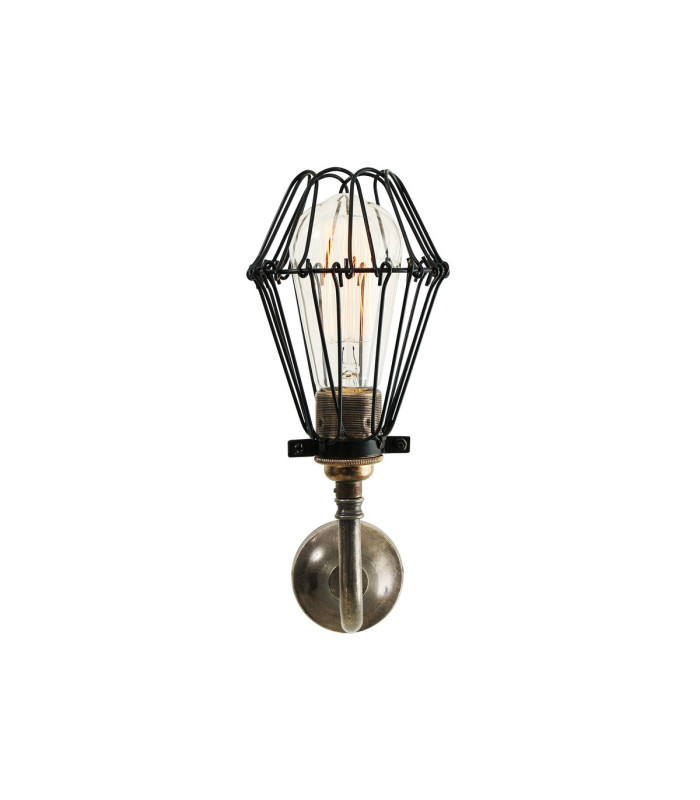 Praia Single Arm Wall Light Antique Silver Black Cage