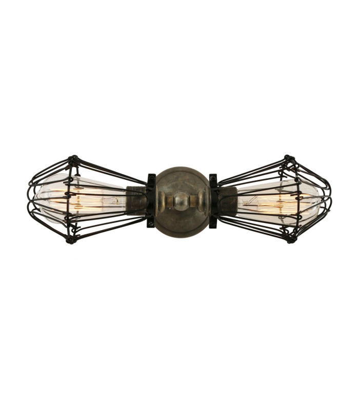 Praia Double Cage Wall Light Antique Silver Black Cage
