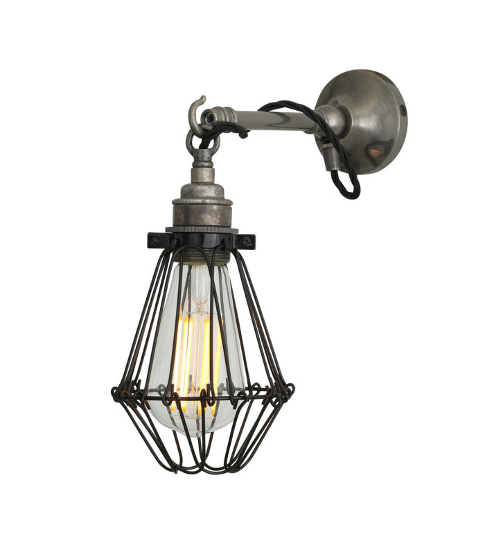 Edom Wall Light Antique Silver Black Cage