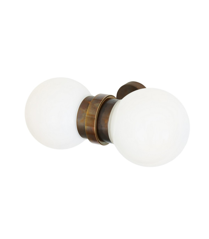 Eske Double Wall Light Antique Brass Opal Glass-2