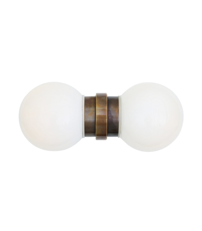 Eske Double Wall Light Antique Brass Opal Glass-3