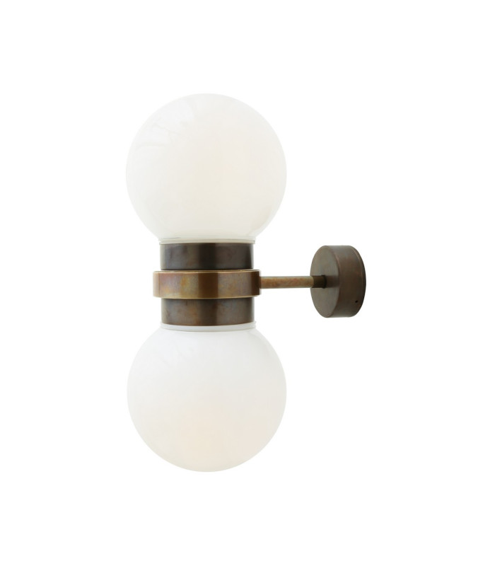 Eske Double Wall Light Antique Brass Opal Glass-5