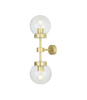 Grange Double Globe Wall Light Satin Brass Clear Glass-1
