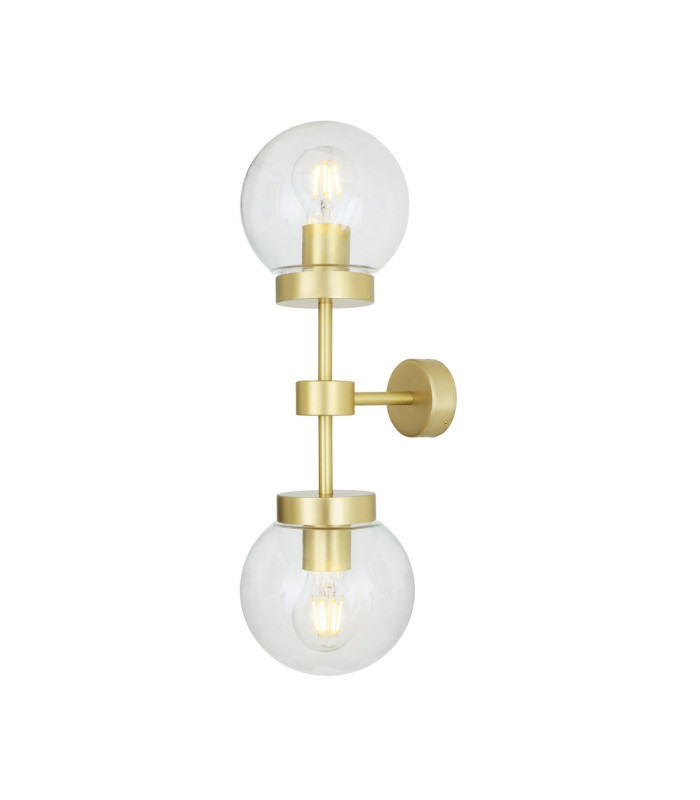 Grange Double Globe Wall Light Satin Brass Clear Glass-1