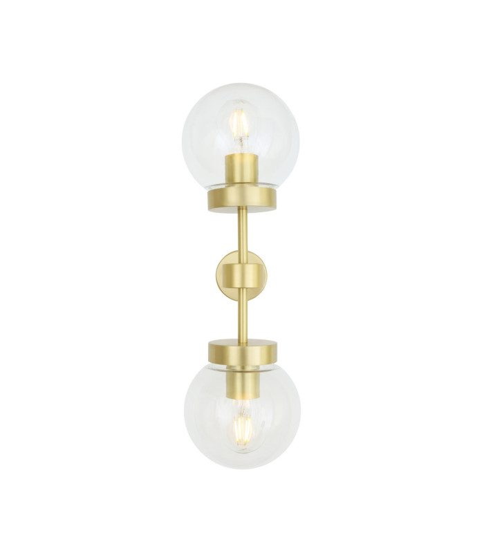 Grange Double Globe Wall Light Satin Brass Clear Glass-2