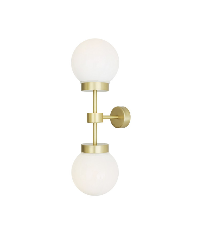 Grange Double Globe Wall Light Satin Brass Opal Glass-1