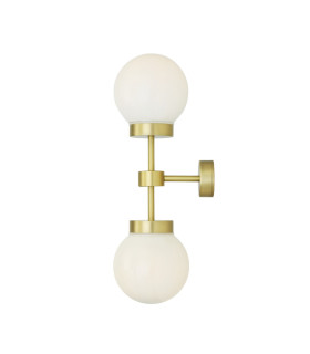 Grange Double Globe Wall Light Satin Brass Opal Glass-2