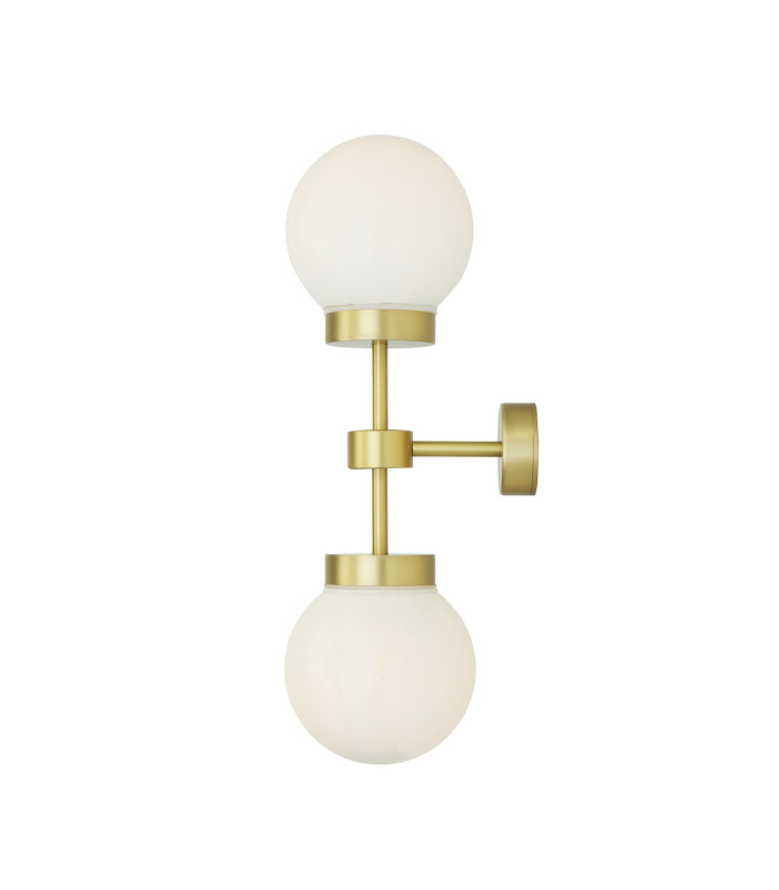 Grange Double Globe Wall Light Satin Brass Opal Glass-2