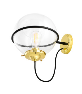 Oranmore 25cm Globe Wall Light Polished Brass & Matt Black Clear Glass-4