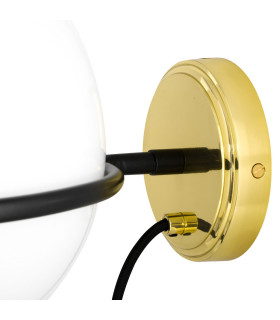 Oranmore 25cm Globe Wall Light Polished Brass & Matt Black Opal Glass-5
