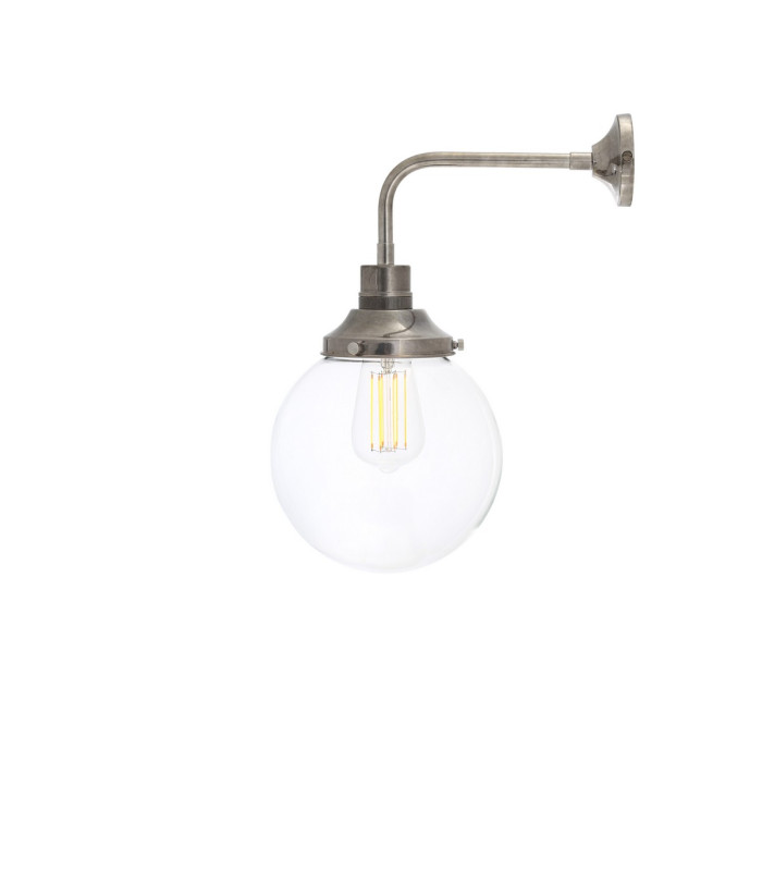 Bamako 20cm Globe Wall Light Antique Silver Clear Glass-1