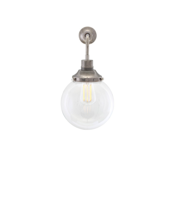 Bamako 20cm Globe Wall Light Antique Silver Clear Glass-2
