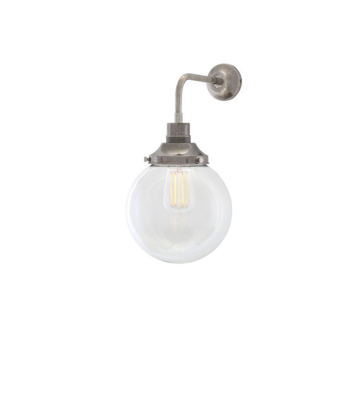 Bamako 20cm Globe Wall Light Antique Silver Clear Glass-3