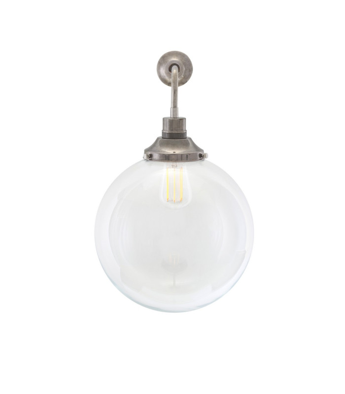 Bamako 30cm Globe Wall Light Antique Silver Clear Glass-2
