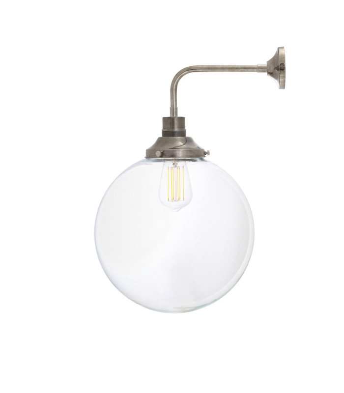 Bamako 30cm Globe Wall Light Antique Silver Clear Glass-3