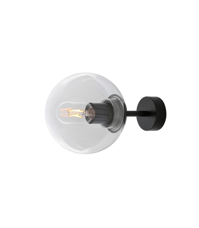 Venice Globe Wall Light Matt Black Clear Glass-1