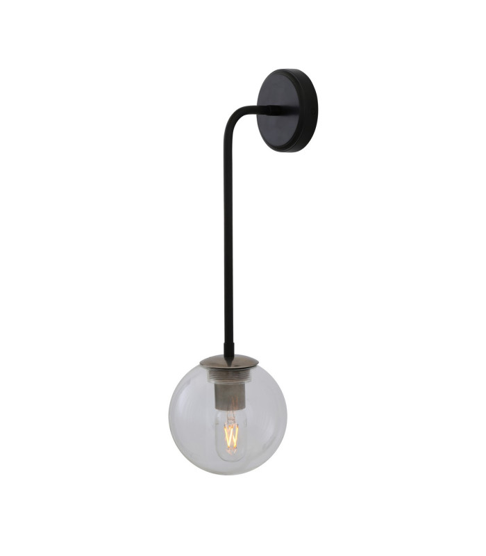 Newport Globe Wall Light Matt Black & Antique Silver Clear-1