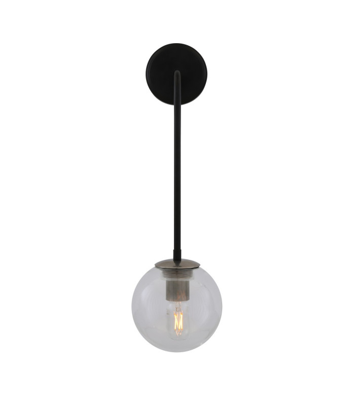 Newport Globe Wall Light Matt Black & Antique Silver Clear-3