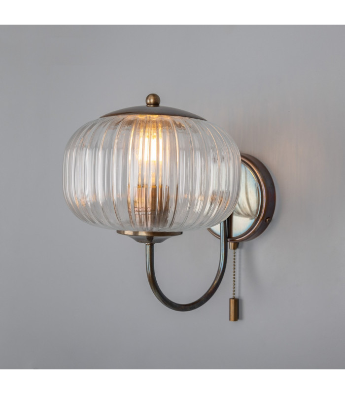 Nehir Globe Wall Light Antique Brass Plain Finial Pull Chain-1