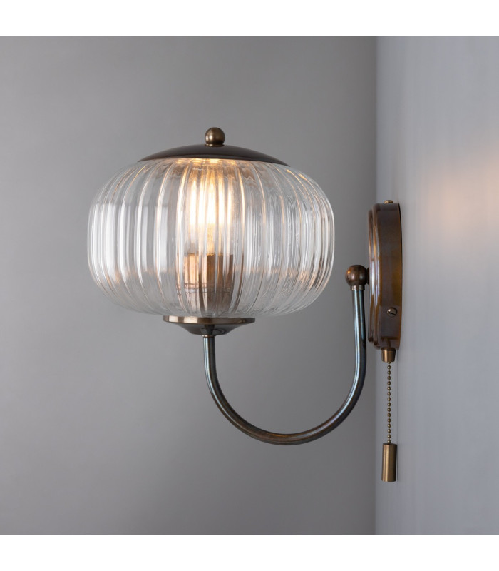 Nehir Globe Wall Light Antique Brass Plain Finial Pull Chain-3