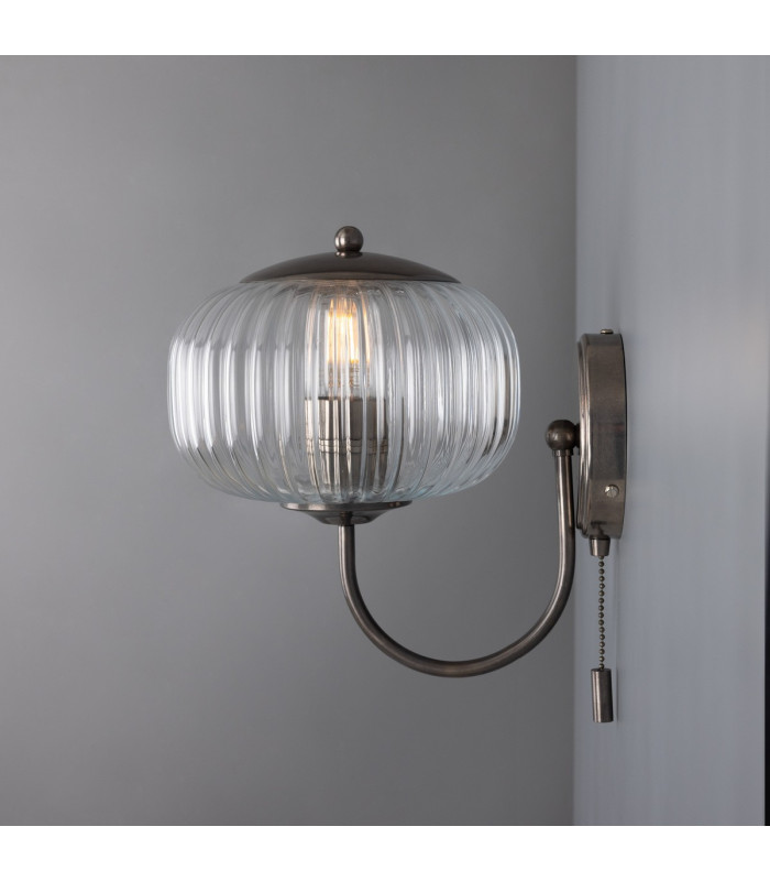 Nehir Globe Wall Light Antique Silver Plain Finial Pull Chain-3