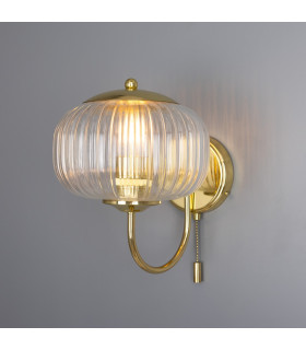 Nehir Globe Wall Light Polished Brass Plain Finial Pull Chain
