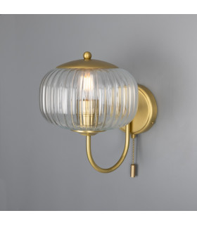 Nehir Globe Wall Light Satin Brass Plain Finial Pull Chain-1