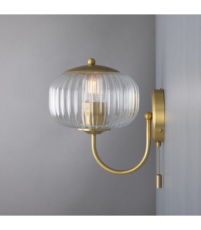 Nehir Globe Wall Light Satin Brass Plain Finial Pull Chain-3