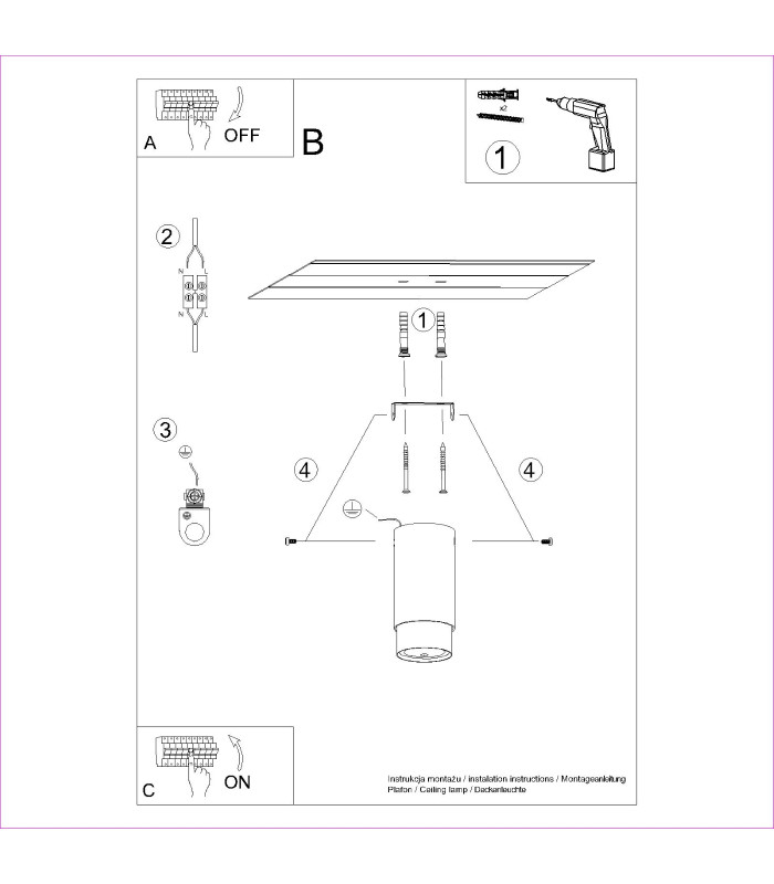 Nero Modern Surface Mounted Ceiling Lamp Small Black Chrome-7