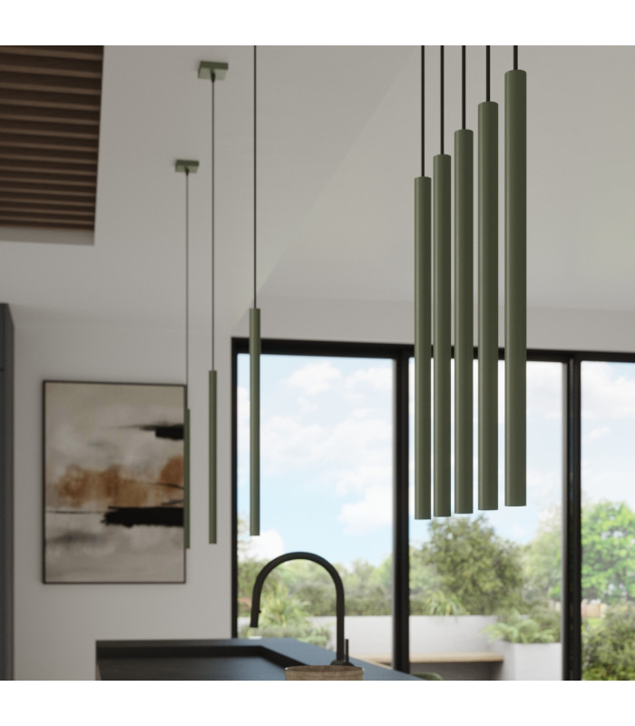 Pastelo Modern Bar Pendant 3 Light Olive Green-9