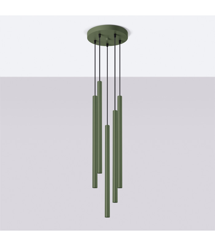 Pastelo Modern Cluster Drop Pendant Lamp 5 Light Olive Green-2