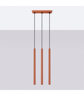 Pastelo Modern Bar Pendant 3 Light Red Ochre-2