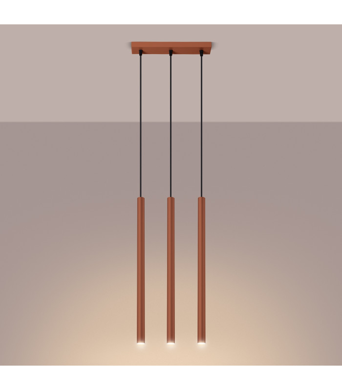 Pastelo Modern Bar Pendant 3 Light Red Ochre-3