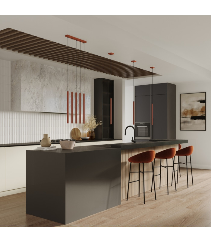 Pastelo Modern Bar Pendant 3 Light Red Ochre-8