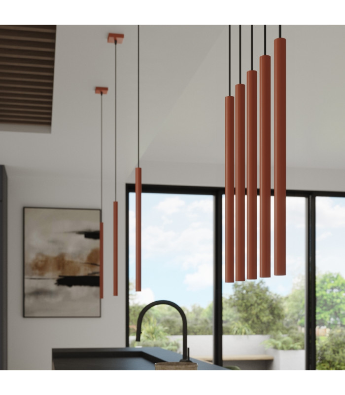 Pastelo Modern Bar Pendant 3 Light Red Ochre-9