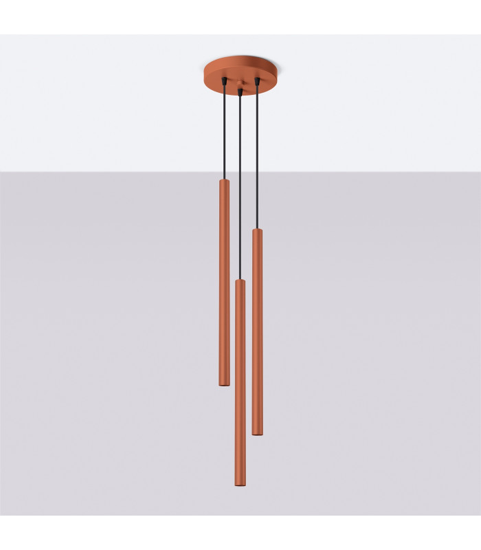 Pastelo Modern Cluster Drop Pendant Lamp 3 Light Red Ochre-2