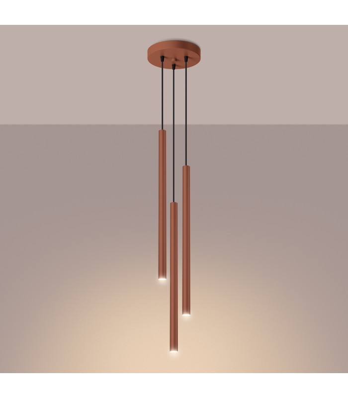 Pastelo Modern Cluster Drop Pendant Lamp 3 Light Red Ochre-3