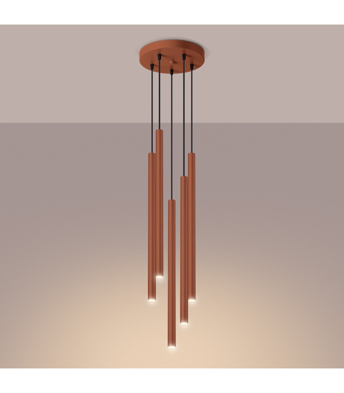 Pastelo Modern Cluster Drop Pendant Lamp 5 Light Red Ochre-3