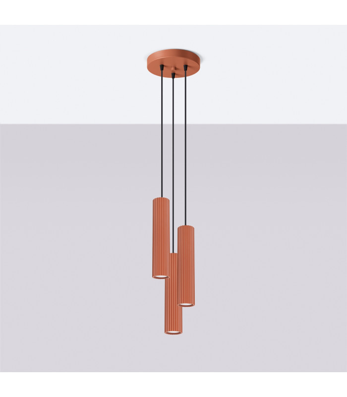 Karbon Minimalist Cluster Drop Pendant Lamp 3 Light Red Ochre-2