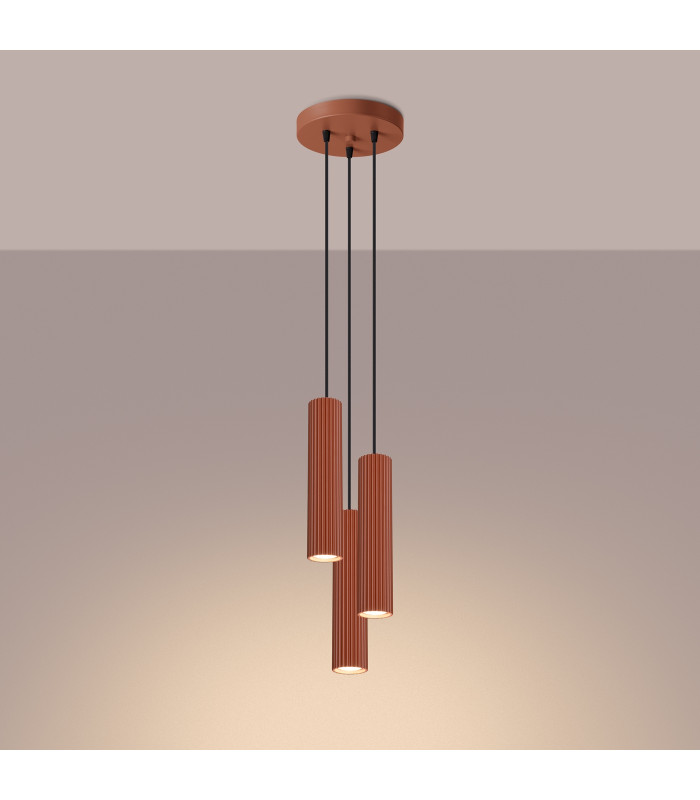 Karbon Minimalist Cluster Drop Pendant Lamp 3 Light Red Ochre-3