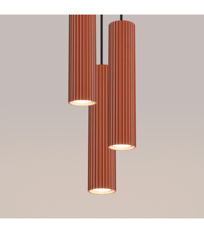 Karbon Minimalist Cluster Drop Pendant Lamp 3 Light Red Ochre-5