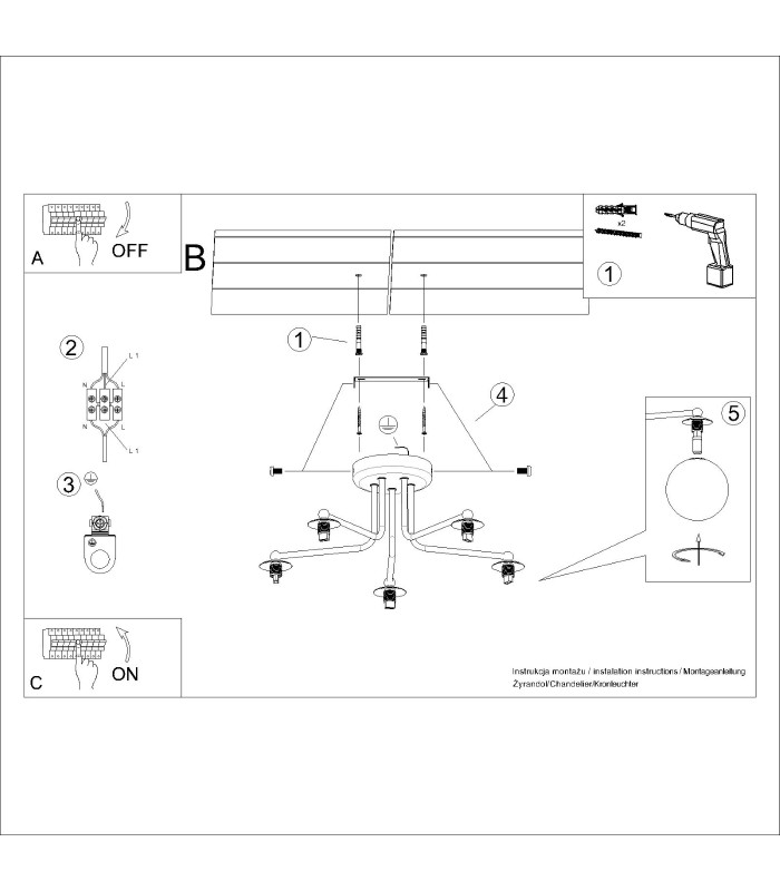 Astral Minimalist Semi Flush Ceiling 5 Light Black-9