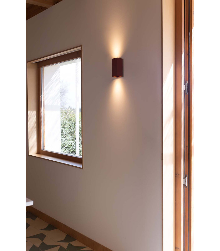 Lune Square Fluted Up & Down Wall Lamp Terracotta 2x GU10-2