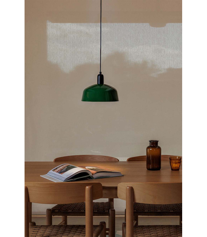 Tatawin Medium Dome Pendant Ceiling Light Black Gloss Green 1x E27-2