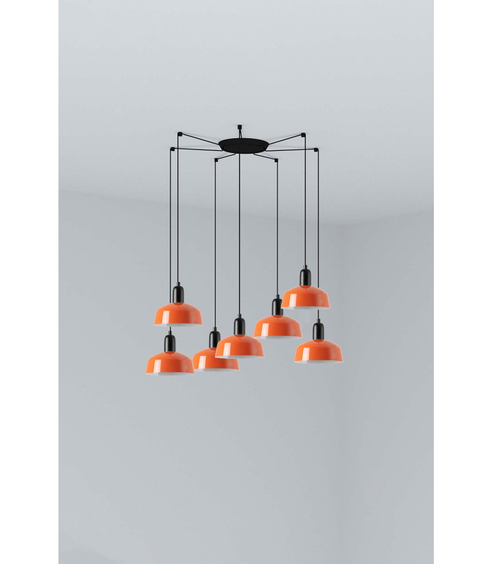 Tatawin Small Cluster Pendant Ceiling Light Black Gloss Reddish Orange 7x E27-1