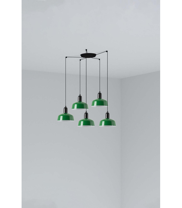 Tatawin Small Cluster Pendant Ceiling Light Black Gloss Green 5x E27-1