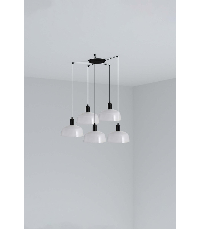 Tatawin Medium Cluster Pendant Ceiling Light Black Gloss White 5x E27-1