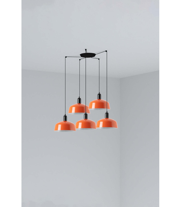 Tatawin Medium Cluster Pendant Ceiling Light Satin Black Gloss Reddish Orange 5x E27-1
